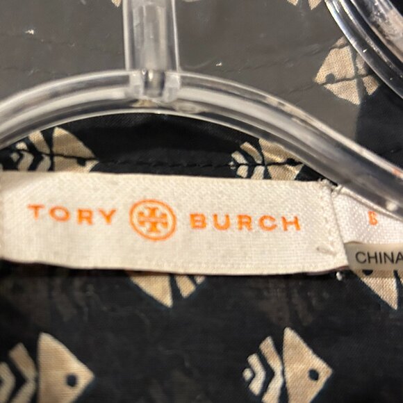 TORY BURCH Sz 6 Black Kingfish Print Long Sleeve Utility Shirt Top - Picture 5 of 9